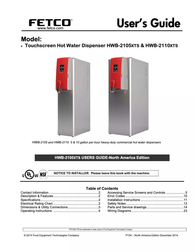 Imagen de la primera página del manual del dispositivo HWB-2110