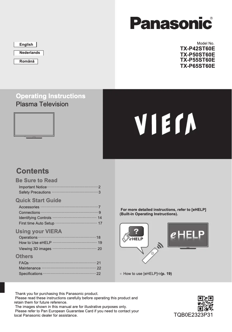 Página 1 del manual Manual de usuario Panasonic Viera TX-P55ST60