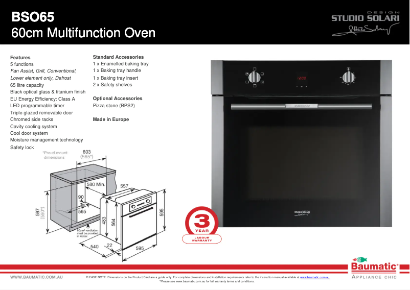 Página 1 del manual Ficha técnica Baumatic BSO65