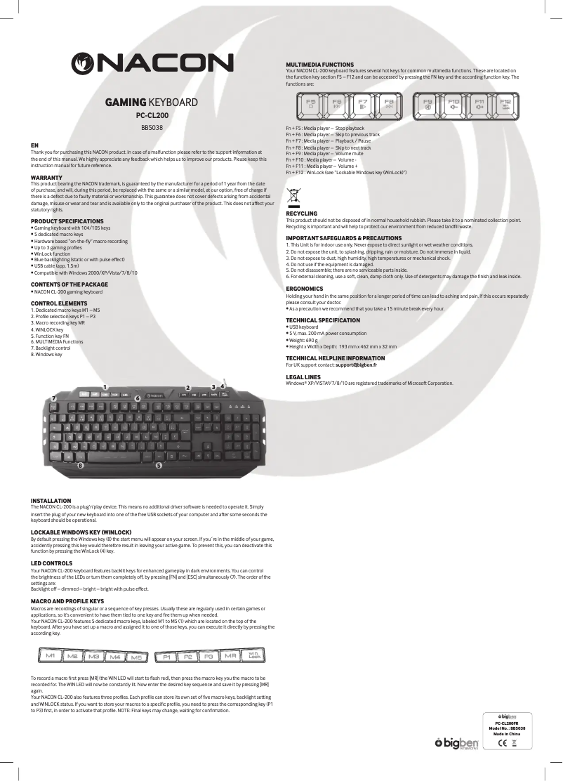 Imagen de la primera página del manual del dispositivo PCCL-200BE
