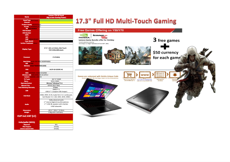 Imagen de la primera página del manual del dispositivo IdeaPad Y70-70 Touch