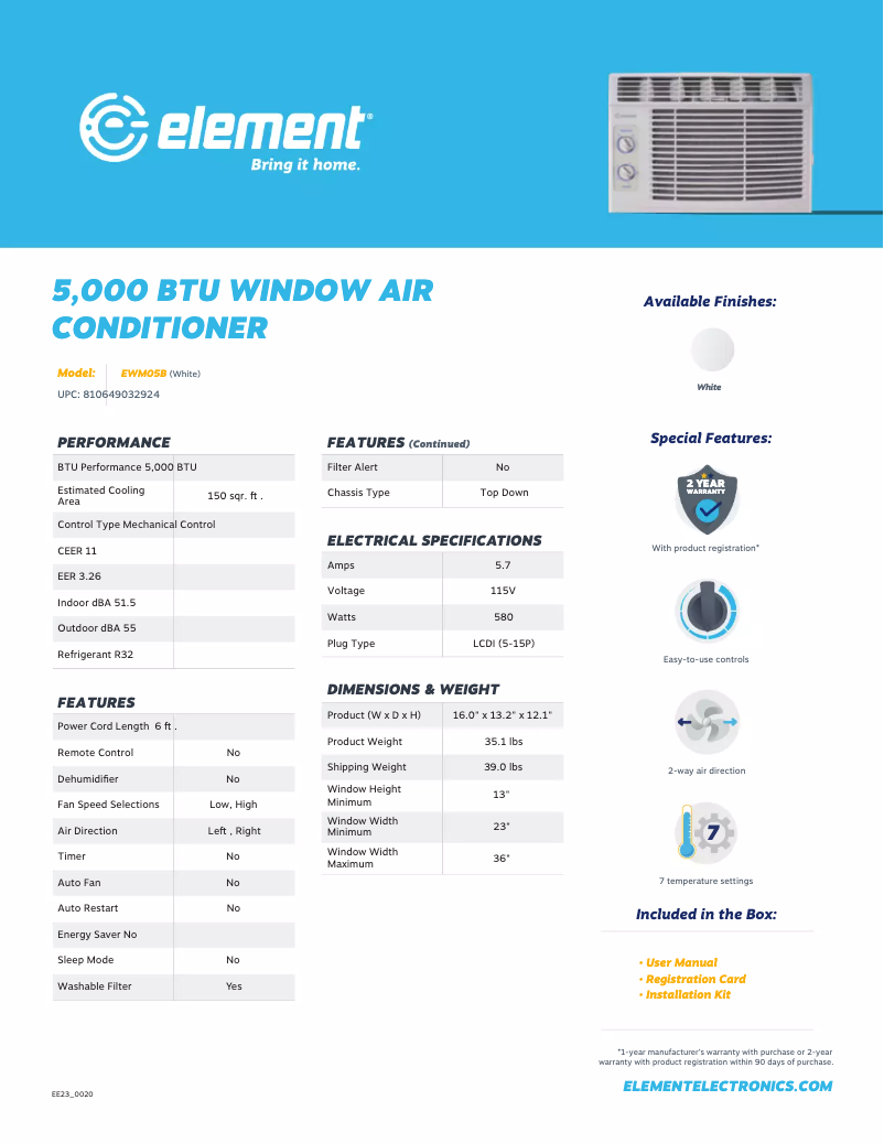 Página 1 del manual Ficha técnica Element EWM05B