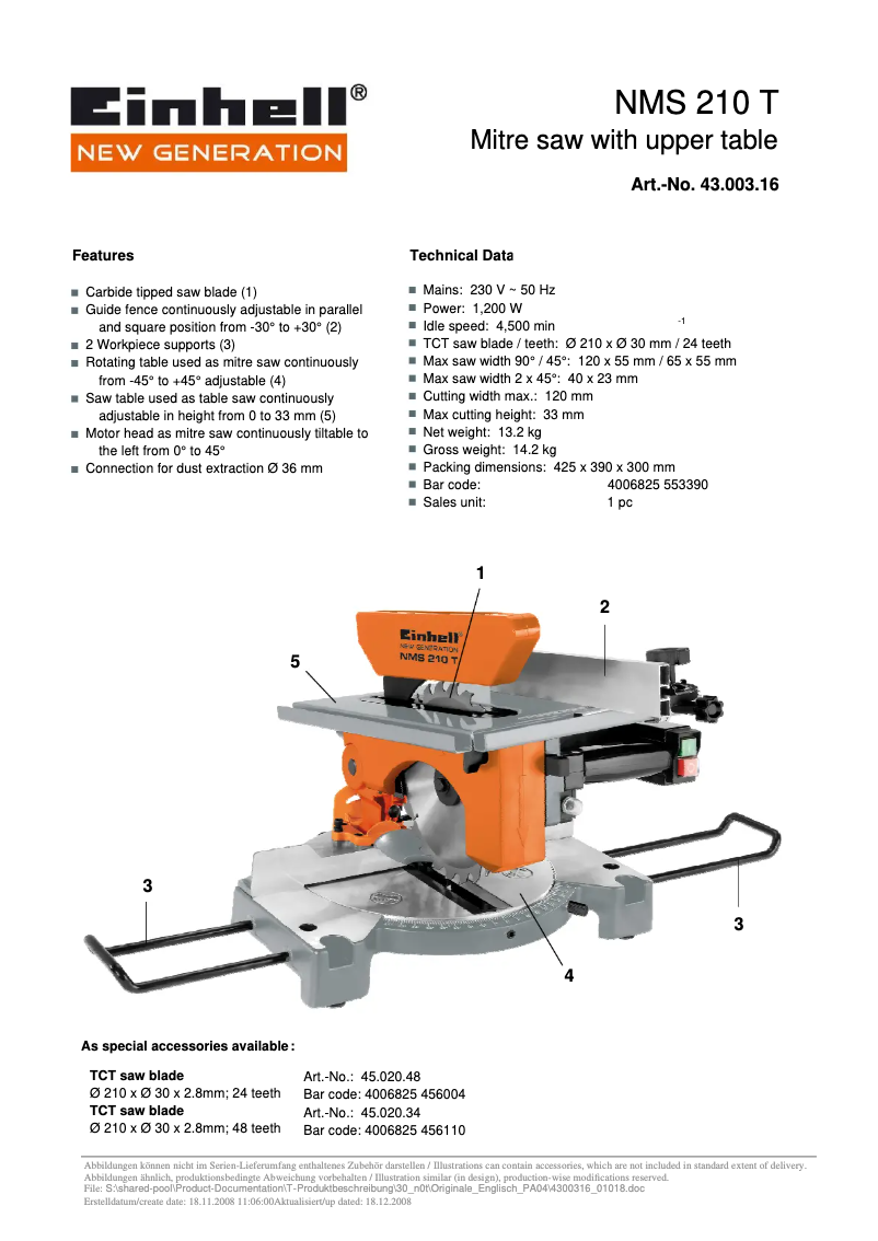 Página 1 del manual Manual de usuario Einhell NMS 210 T