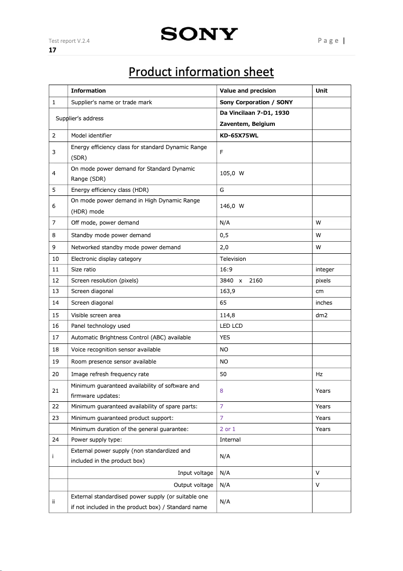 Imagen de la primera página del manual del dispositivo KD-65X75WL