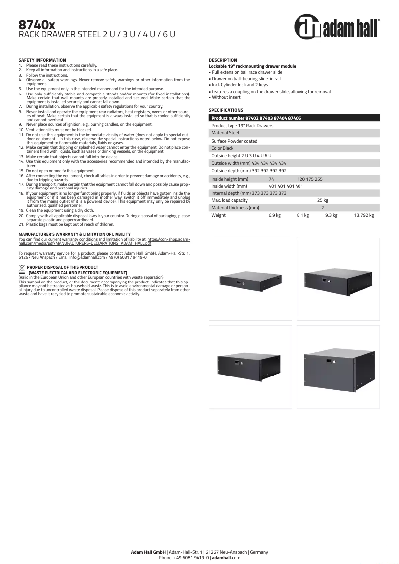 Página 1 del manual Manual de usuario Adam Hall 87403