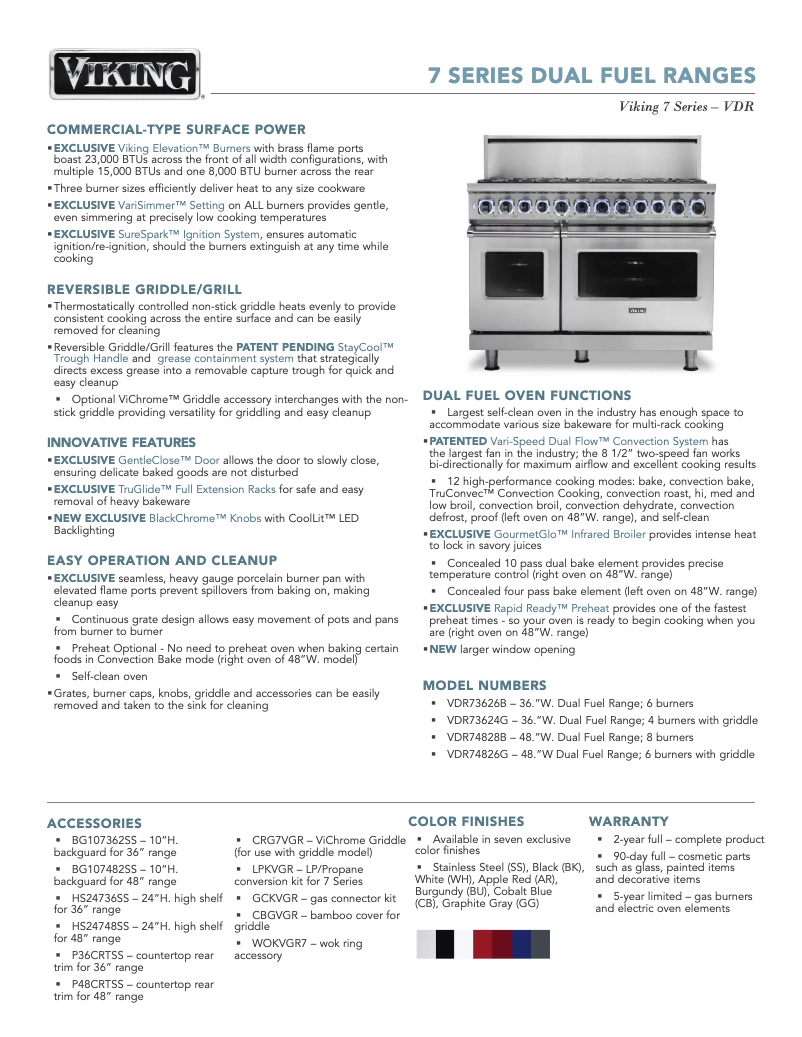 Página 1 del manual Ficha técnica Viking VDR74826GBKLP