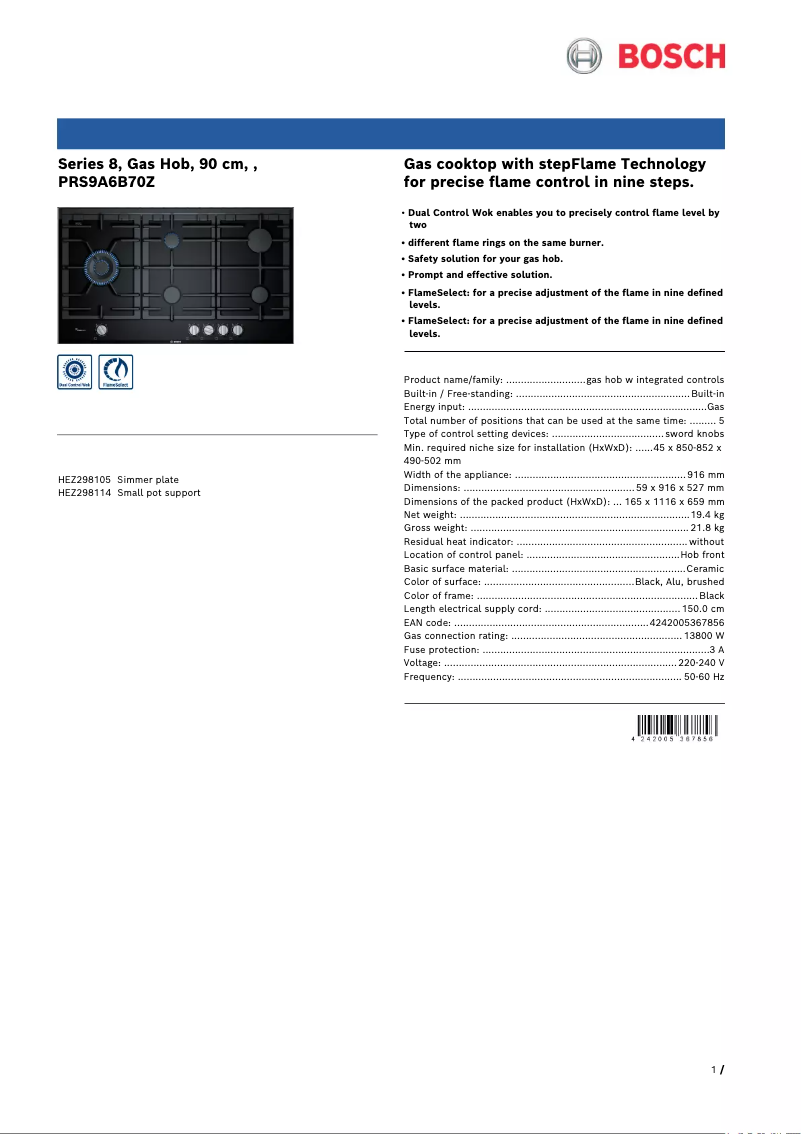 Imagen de la primera página del manual del dispositivo PRS9A6B70Z