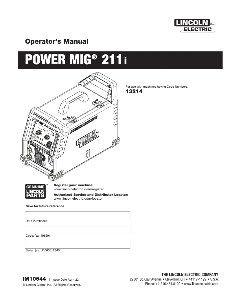 Página nº 1 - Manual de usuario Lincoln Electric POWER MIG 211i
