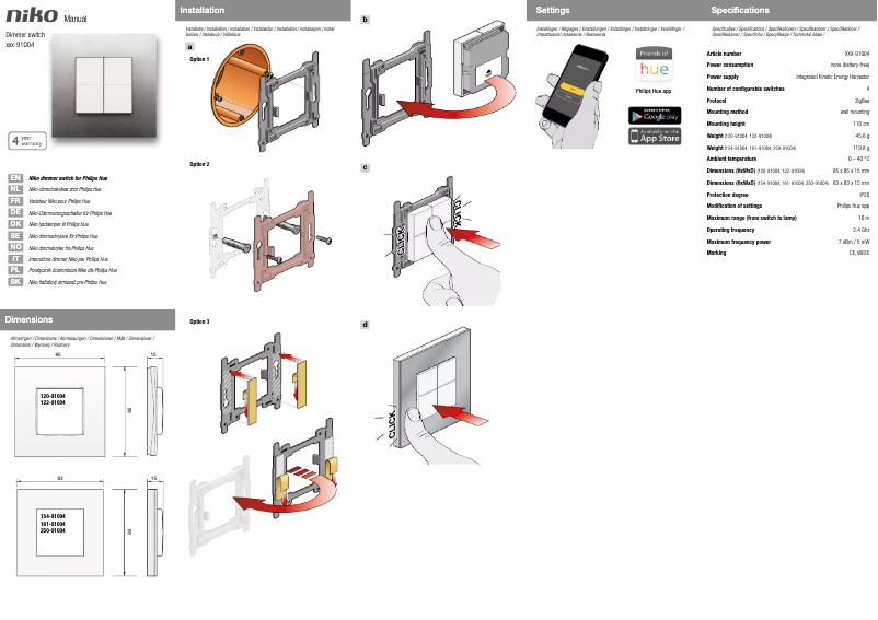 Imagen de la primera página del manual del dispositivo Dimmer switch