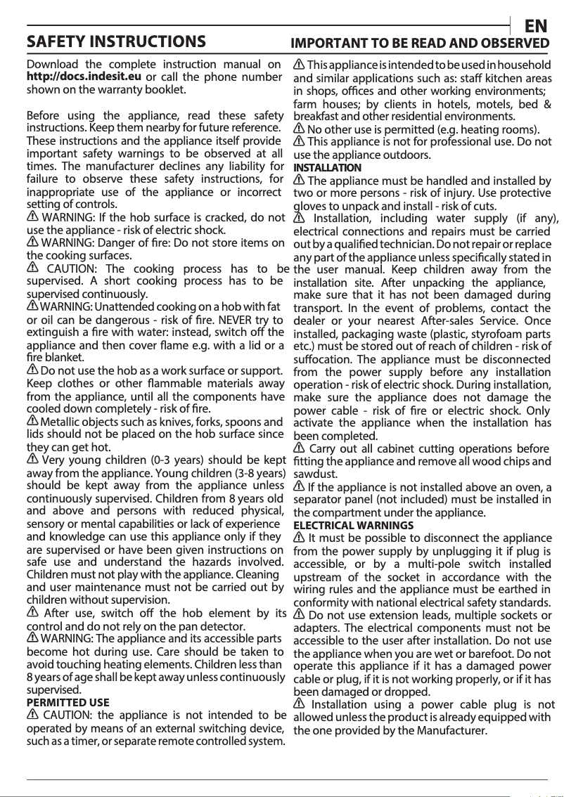 Página 1 del manual Guía de instalación Indesit IS 19Q30 NE