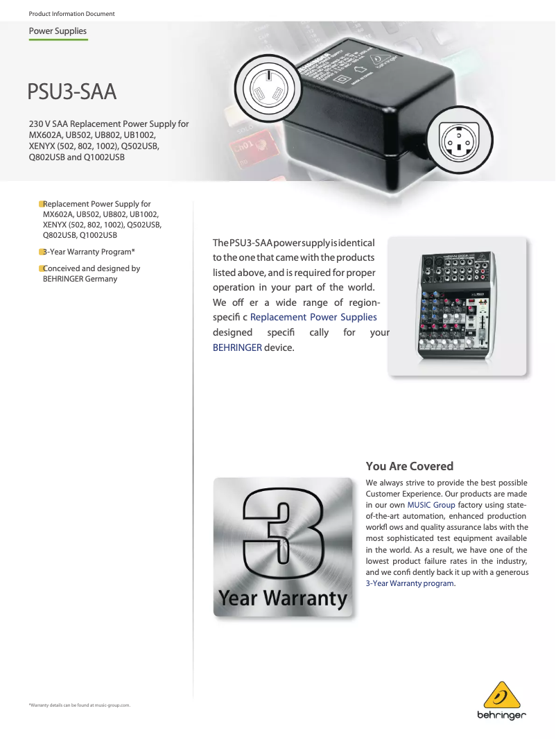 Imagen de la primera página del manual del dispositivo PSU3-SAA