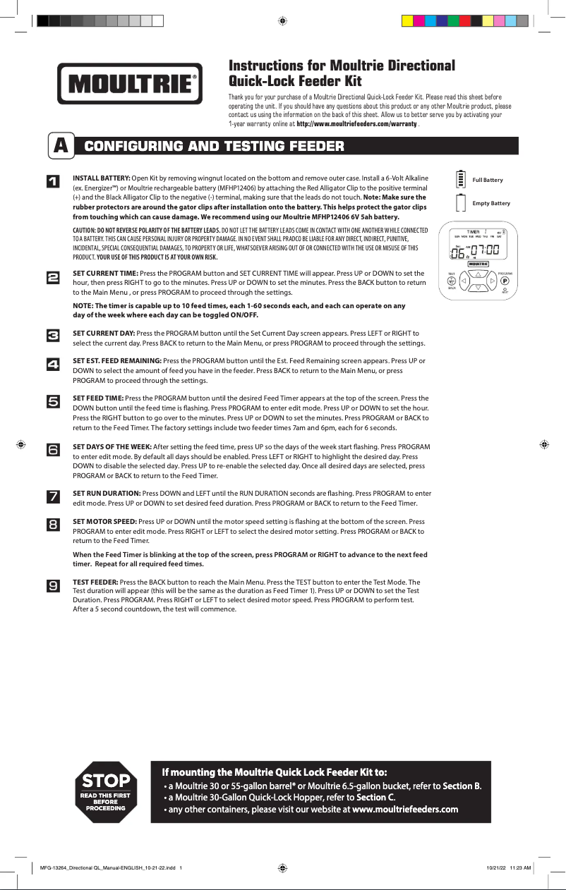 Imagen de la primera página del manual del dispositivo Quick-Lock Feeder Kit