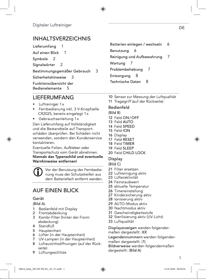 Imagen de la primera página del manual del dispositivo 09814