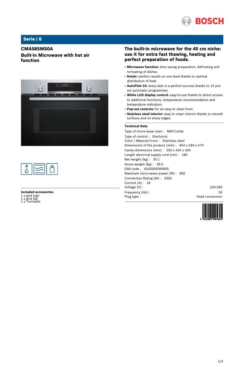 Página 1 del manual Ficha técnica Bosch CMA585MS0A