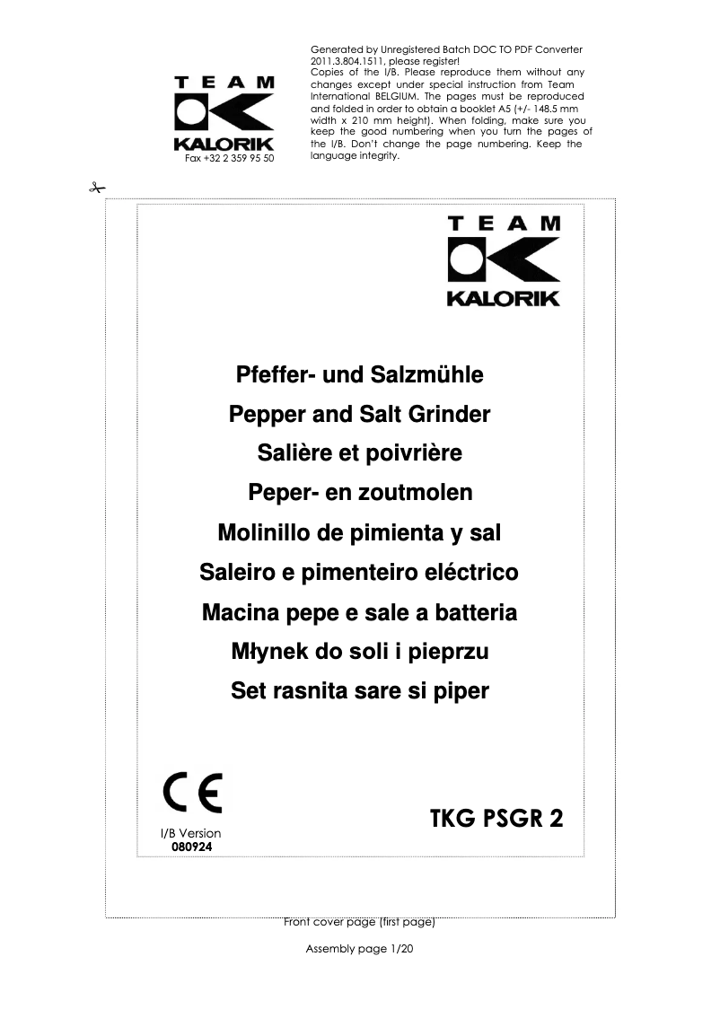 Página 1 del manual Manual de usuario Kalorik TKG PSGR 2