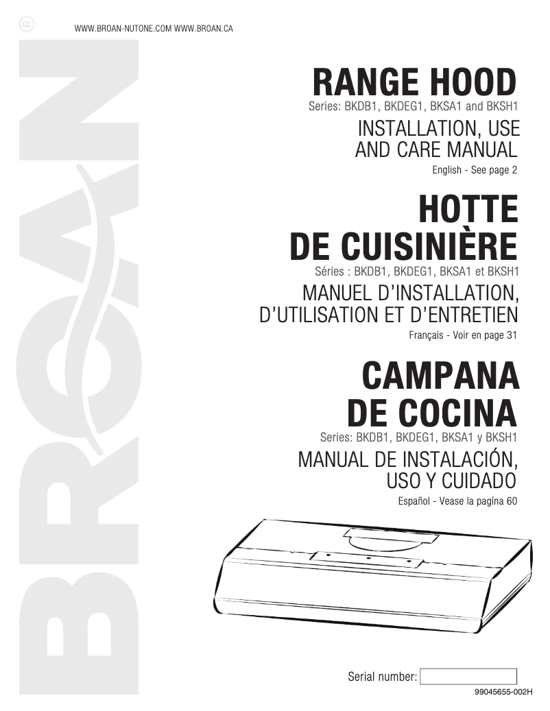 Imagen de la primera página del manual del dispositivo BKSH130SS