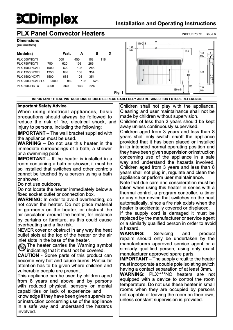 Página nº 1 - Manual de usuario Dimplex PLX500/TI