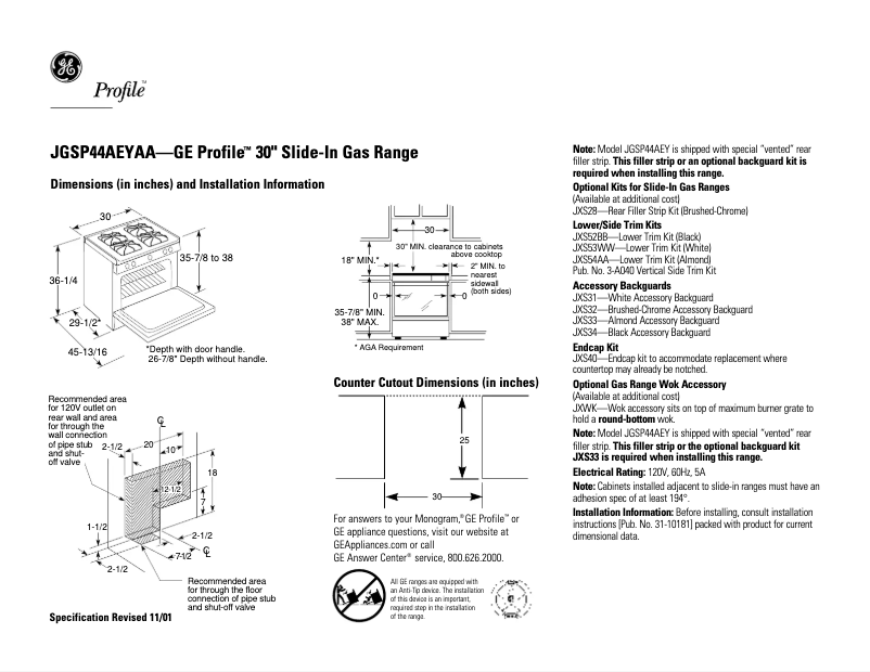Página 1 del manual Ficha técnica GE Profile JGSP44AEYAA