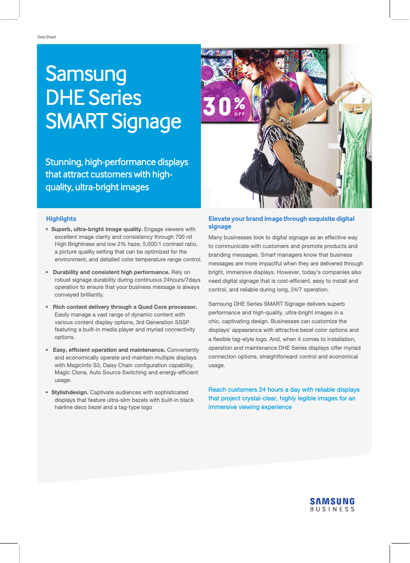 Imagen de la primera página del manual del dispositivo SMART Signage DH48E