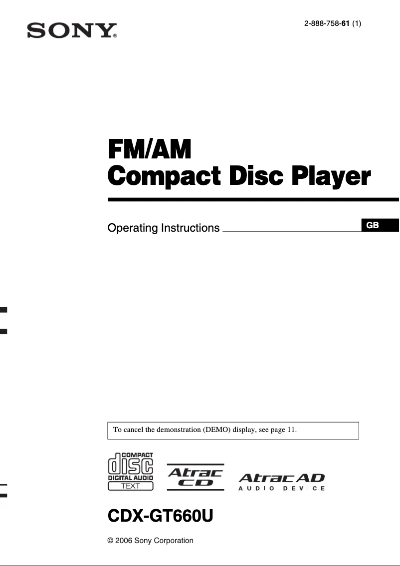 Imagen de la primera página del manual del dispositivo CDX-GT660U