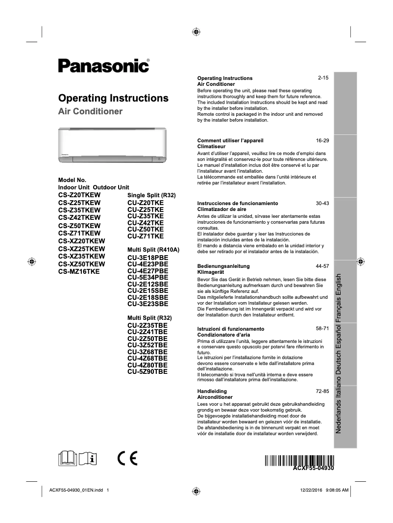 Página 1 del manual Manual de usuario Panasonic CS-Z50TKEW