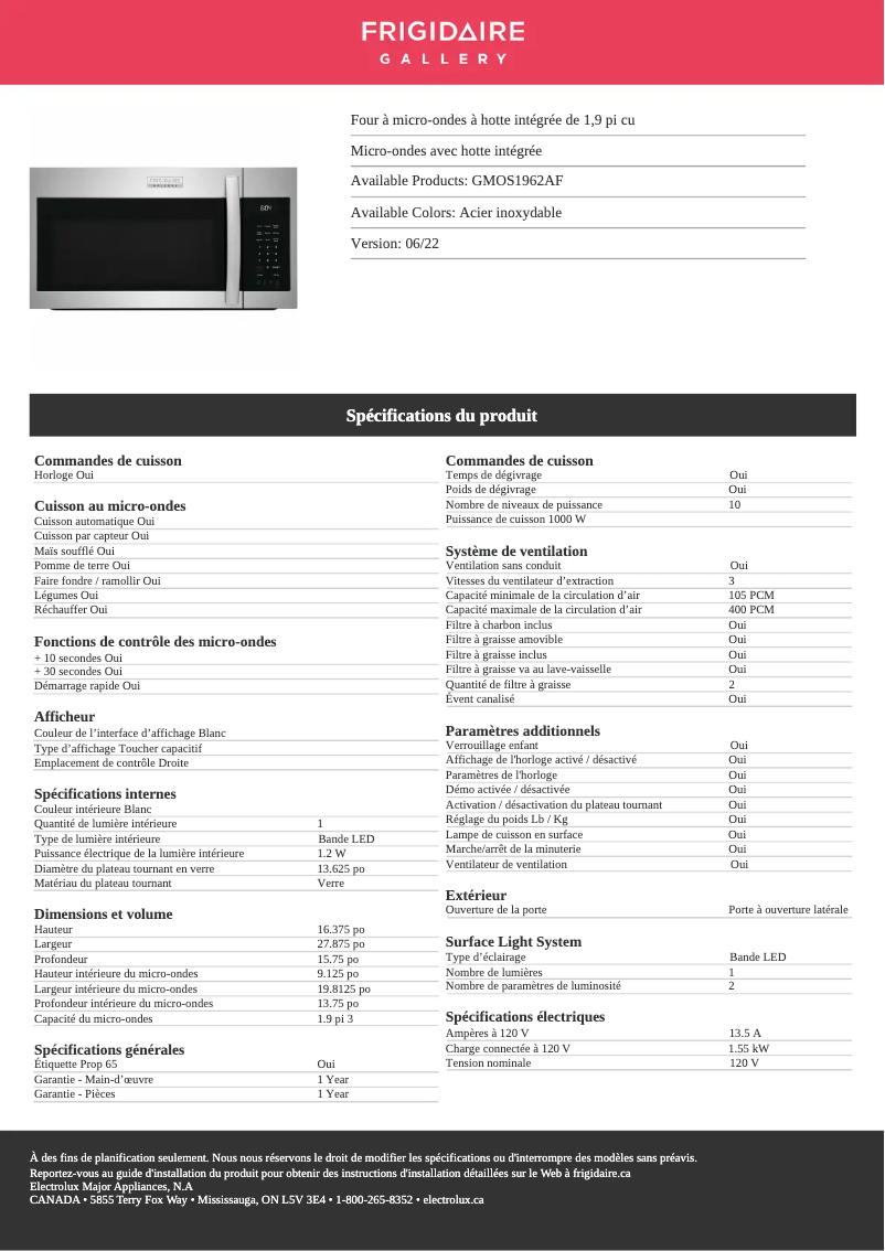 Imagen de la primera página del manual del dispositivo GMOS1962AF
