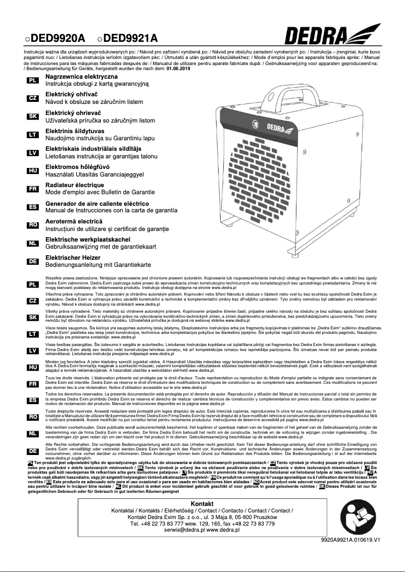 Imagen de la primera página del manual del dispositivo DED9920A