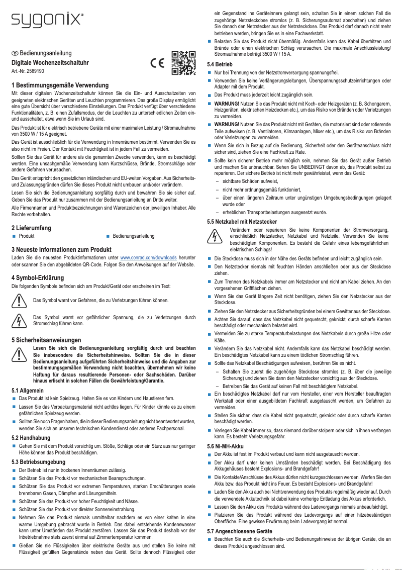 Página nº 1 - Manual de usuario Sygonix SY-5178380