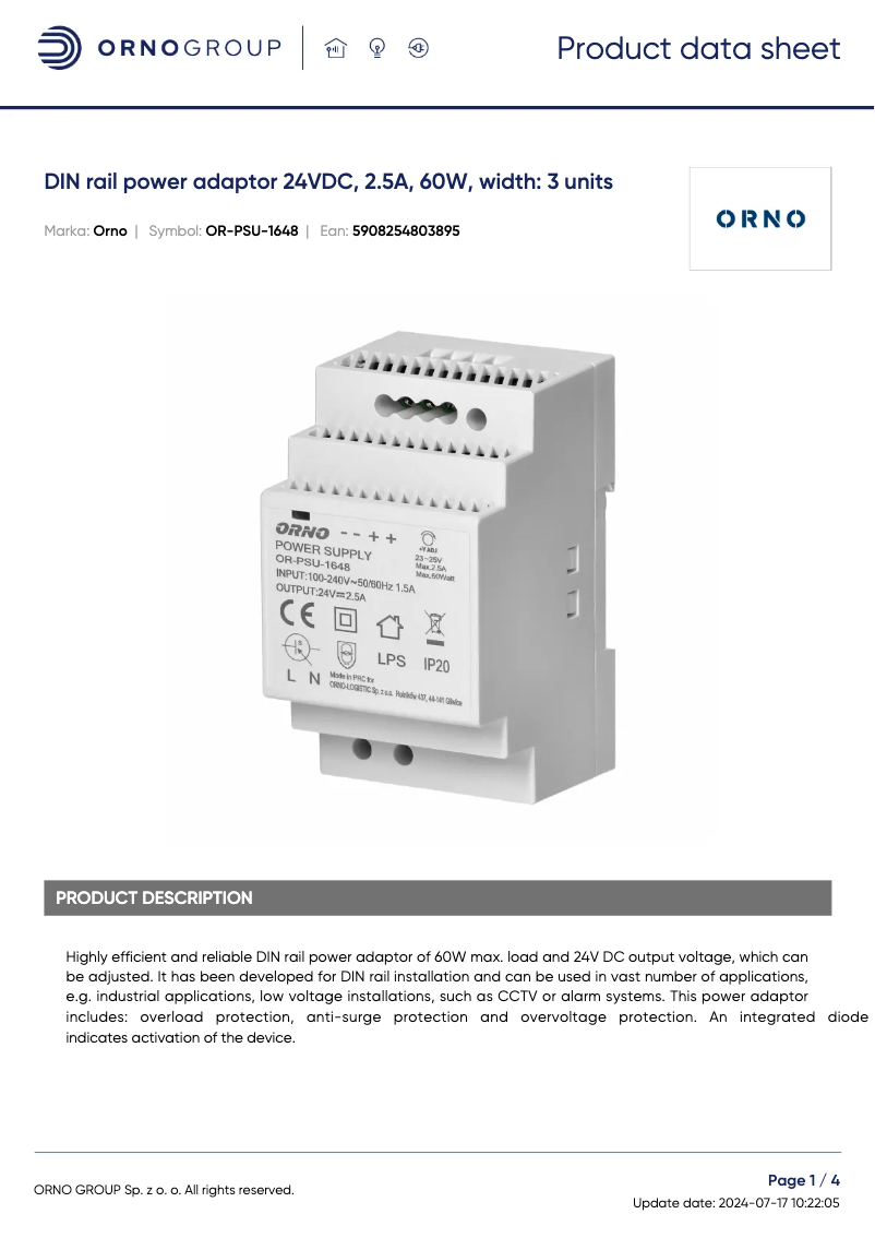 Imagen de la primera página del manual del dispositivo OR-PSU-1648