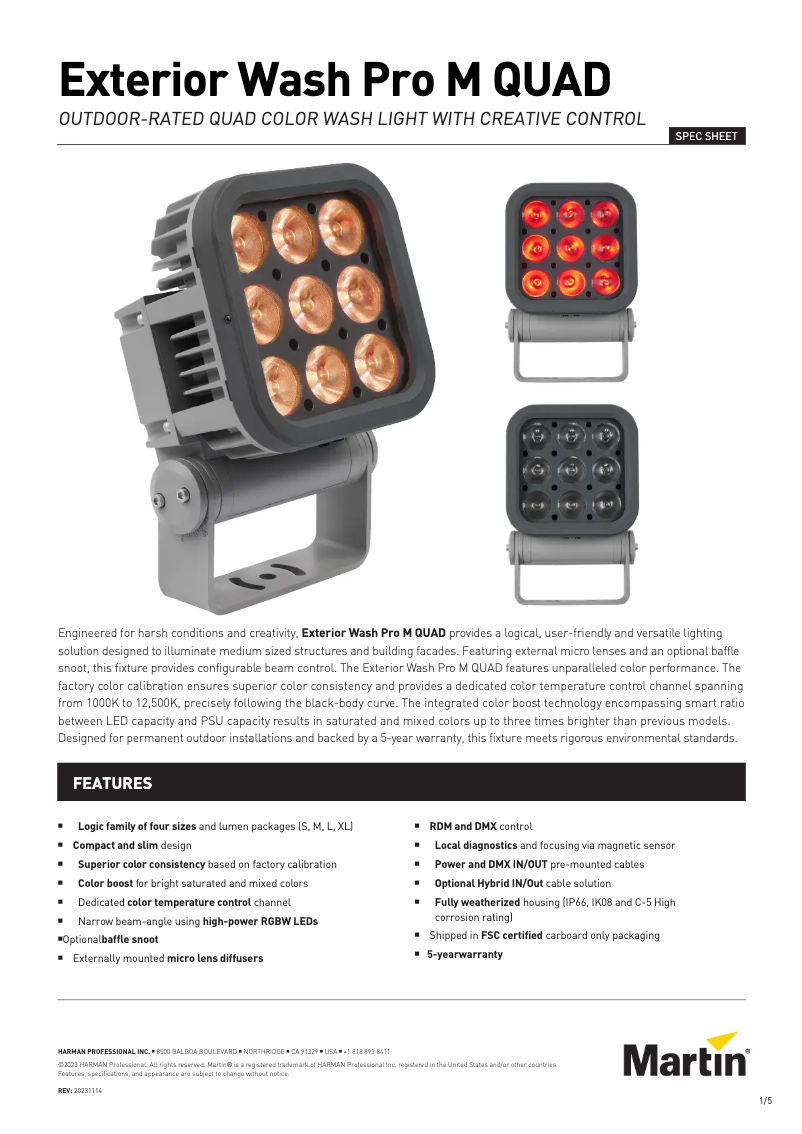 Página 1 del manual Ficha técnica Martin Exterior Wash Pro M QUAD