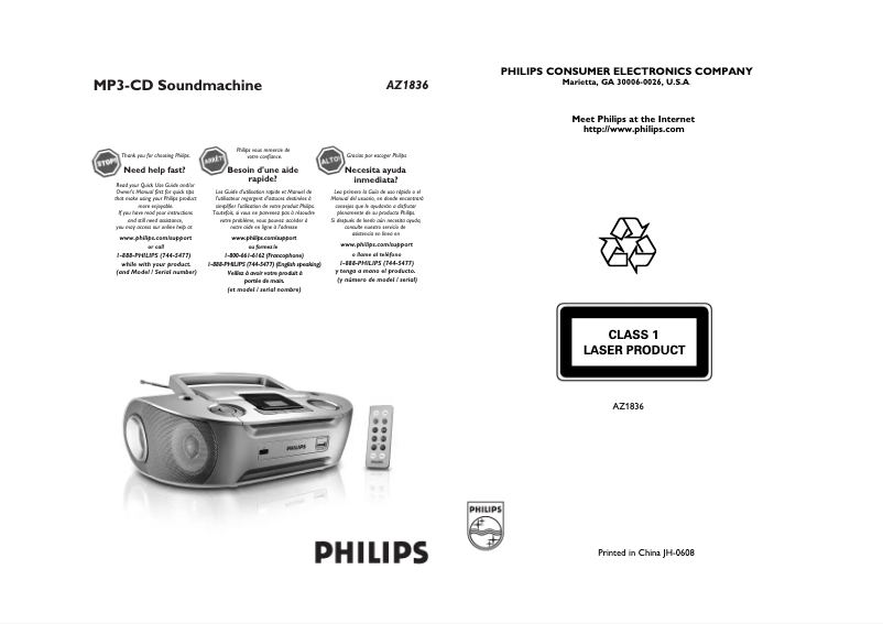 Página 1 del manual Manual de usuario Philips AZ1836W