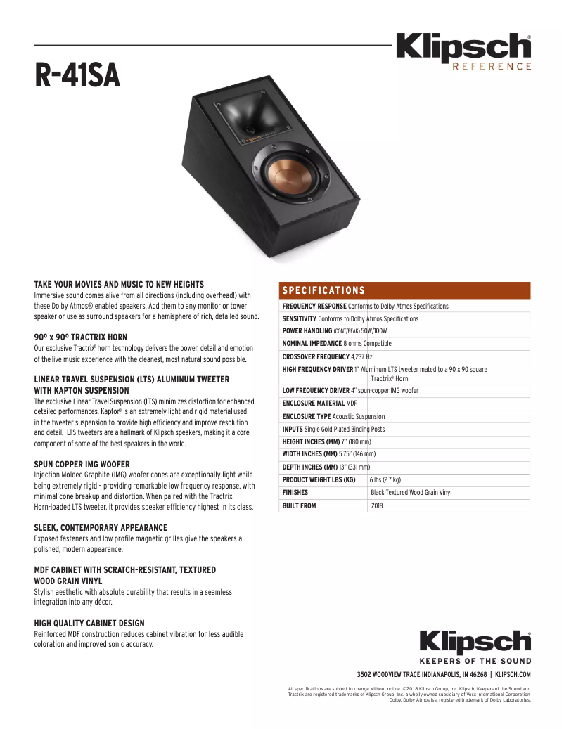 Página 1 del manual Ficha técnica Klipsch Reference R-41-SA