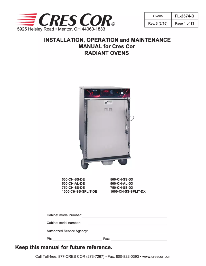 Página 1 del manual Manual de usuario Cres Cor 1000CHSSSPLITSTKDX