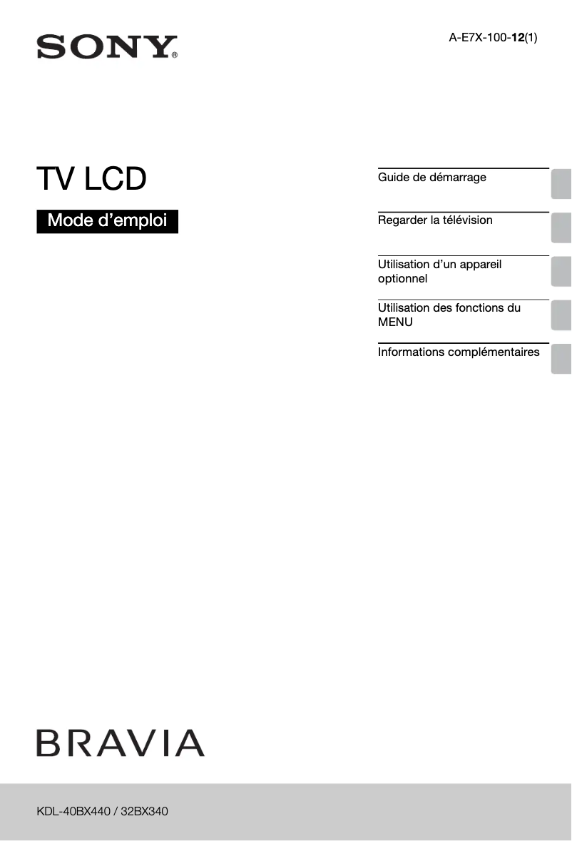 Imagen de la primera página del manual del dispositivo Bravia KDL-40BX440