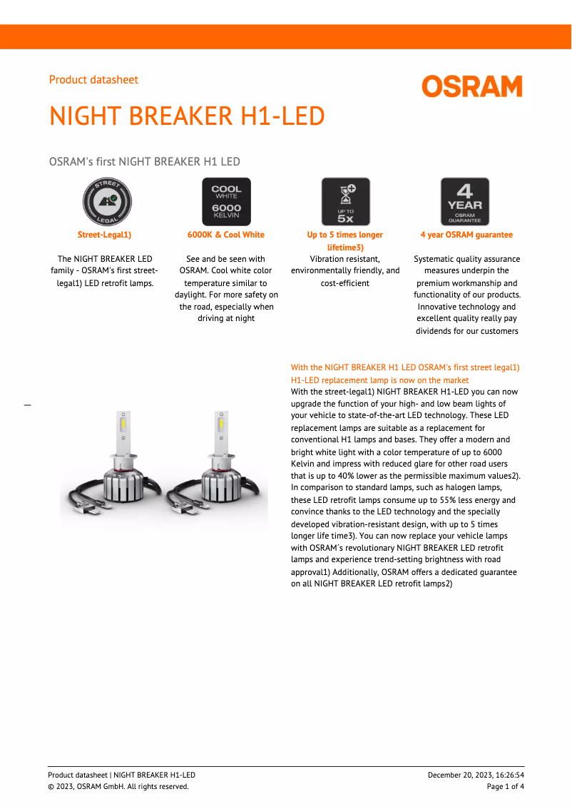 Imagen de la primera página del manual del dispositivo NIGHT BREAKER H1-LED