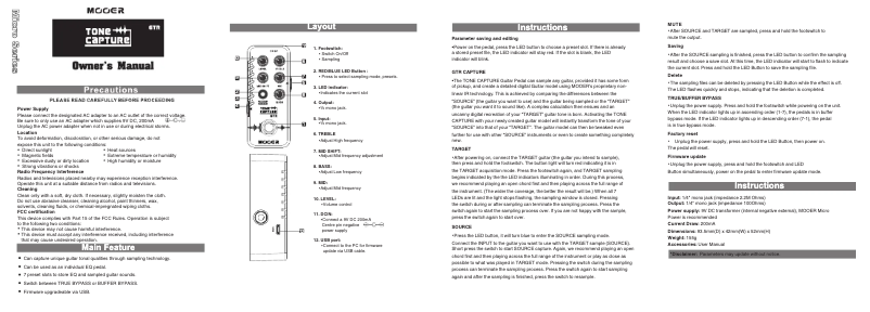 Imagen de la primera página del manual del dispositivo Tone Capture GTR