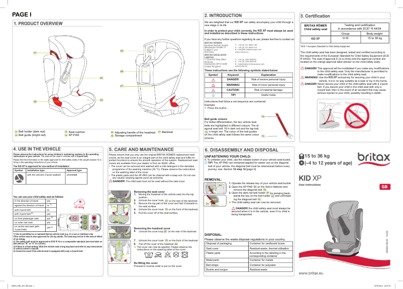 Página 1 del manual Manual de usuario Britax-Römer KID XP