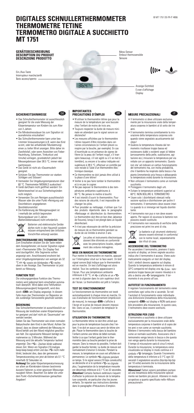 Página 1 del manual Manual de usuario Microlife MT 1751