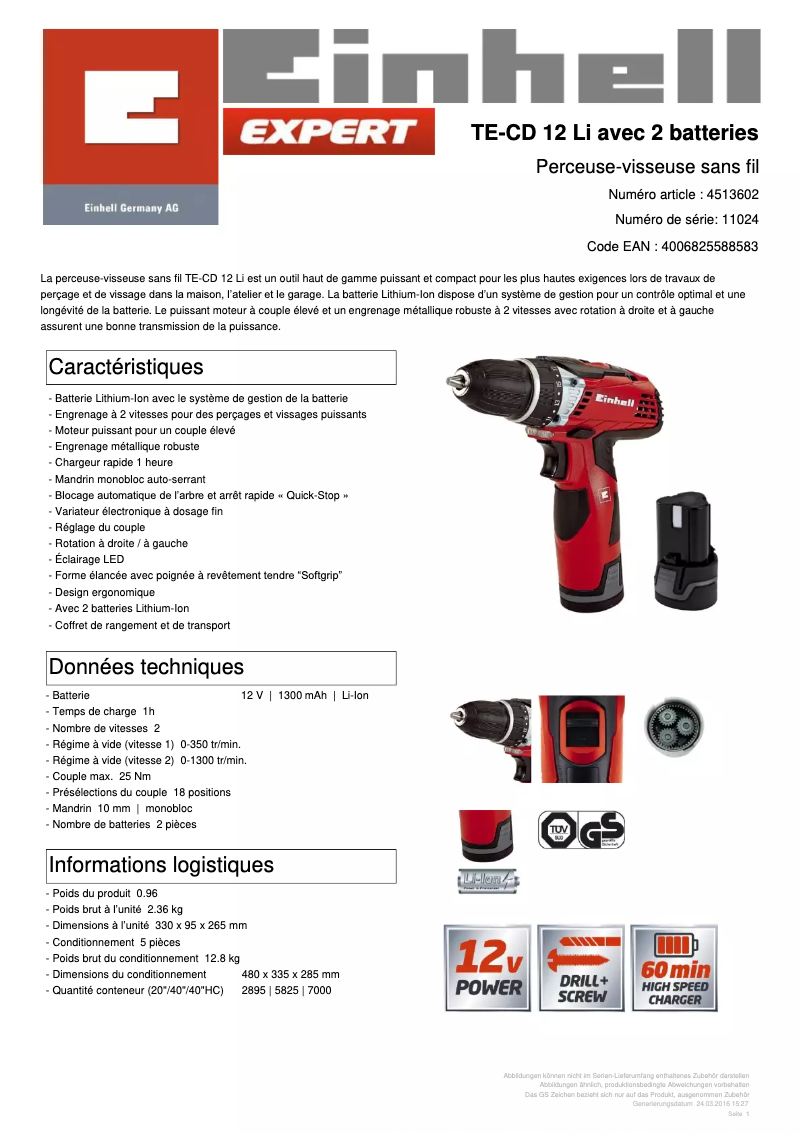 Imagen de la primera página del manual del dispositivo TE-CD 12 Li