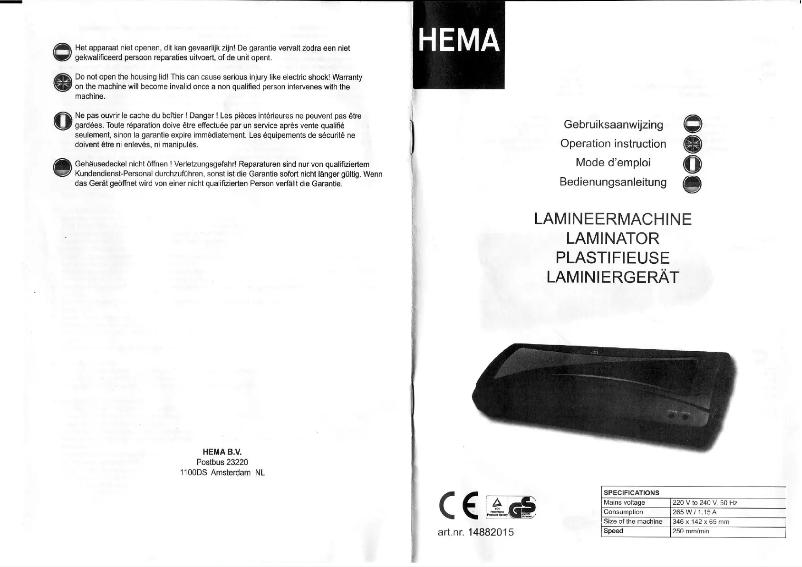 Imagen de la primera página del manual del dispositivo 14882015