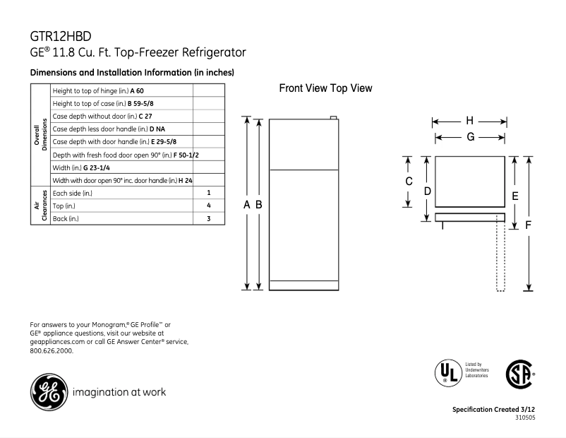Imagen de la primera página del manual del dispositivo GTR12HBDWW