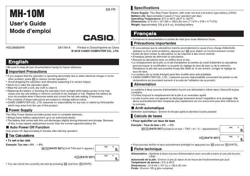 Imagen de la primera página del manual del dispositivo MH-10M