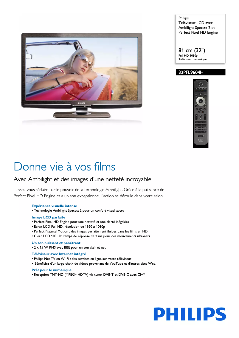 Página 1 del manual Ficha técnica Philips 32PFL9604H