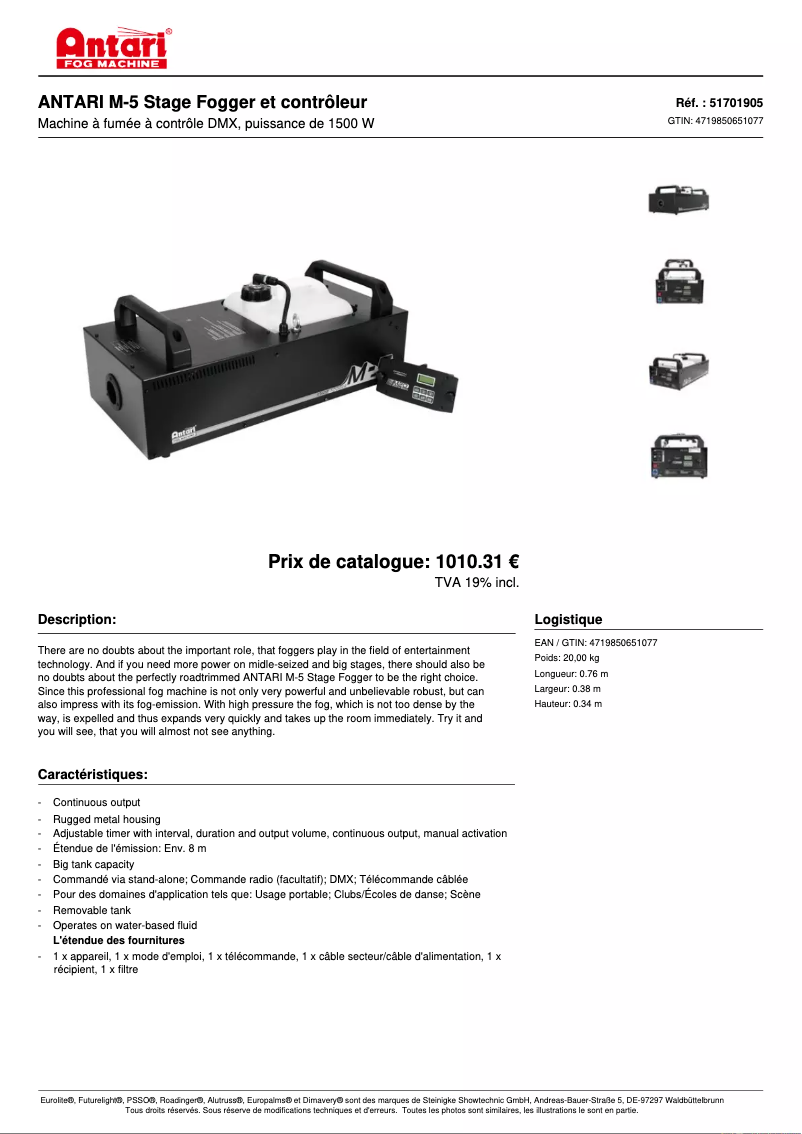 Página 1 del manual Ficha técnica Antari M-5