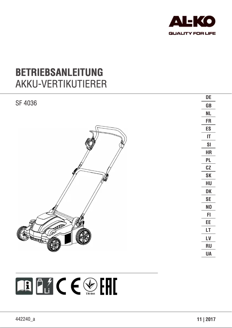 Página 1 del manual Manual de usuario AL-KO SF 4036