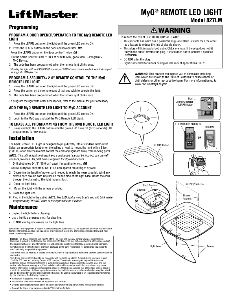 Imagen de la primera página del manual del dispositivo MyQ 827LM