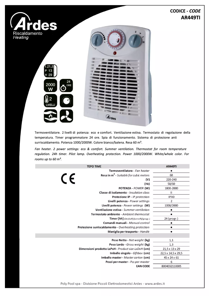 Página 1 del manual Ficha técnica Ardes AR449TI