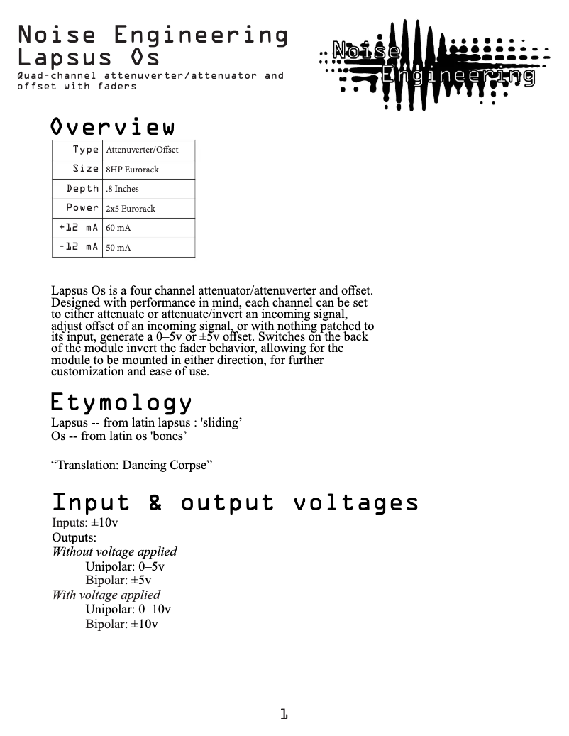 Imagen de la primera página del manual del dispositivo Lapsus Os