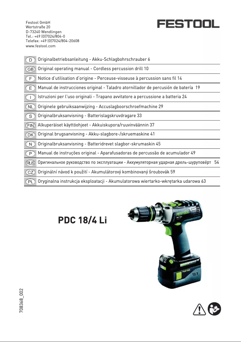 Imagen de la primera página del manual del dispositivo PDC 18/4 Li-Basic