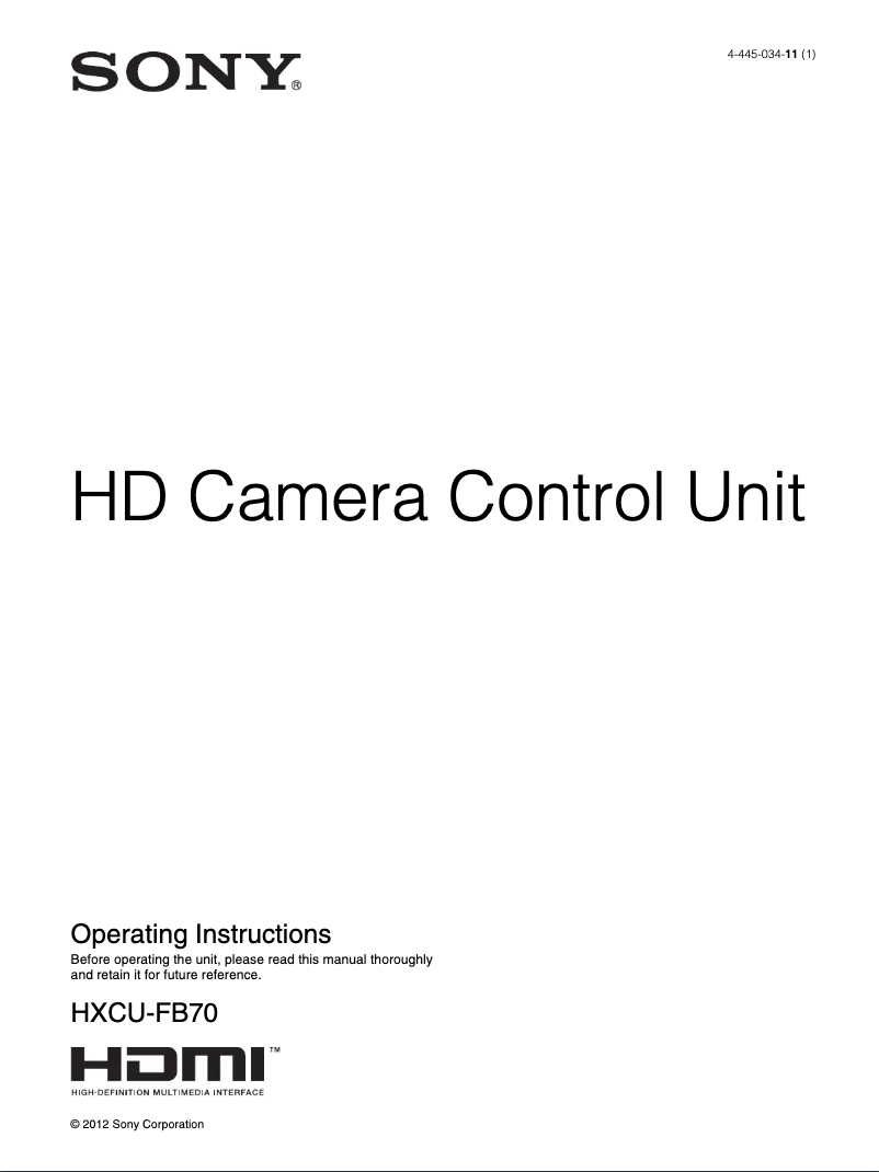 Página 1 del manual Manual de usuario Sony HXCU-FB70